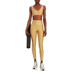 WEWOREWHAT High Waist Gold Chain Metallic Active Athletic Leggings